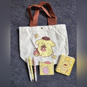 ‼️SOLD‼️Sanrio Pompompurin Mini Canvas Tote Bag with School/Office Goodies